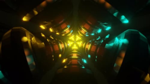 Abstract Futuristic Glowing Geometric Tunnel Loop Background