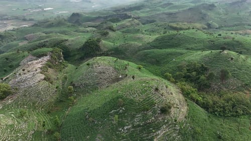 Aerial footage of beautiful green hill landscape