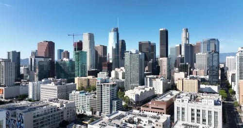 Los Angeles Fly on LA City Center By Drone Top Aerial View American Megalopolis Business Center Los