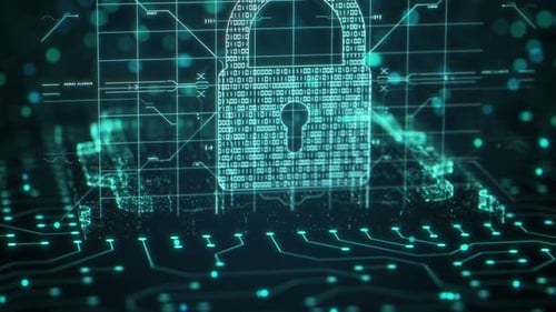 Security Hologram Virtual Hud Pin with Shield and Lock Concept of Finance Data Privacy and