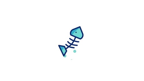 Animated Fish Skeleton Icon With Bubbles
