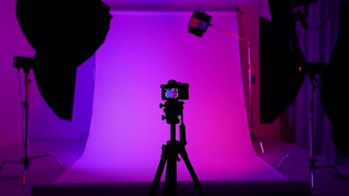 Professional Studio for Photo Video Production with Modern Lighting Equipment Cyclorama Background