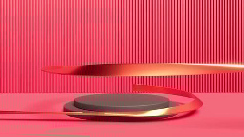 Abstract Podium Stage with Spiraling Gold Ribbon Reveal