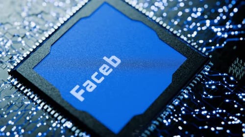 Facebook social network concept. Inscription Facebook on the processor chip. Facebook logo on digita