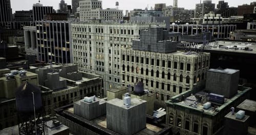 Modern City Flyover Animation Through Urban Skyscrapers