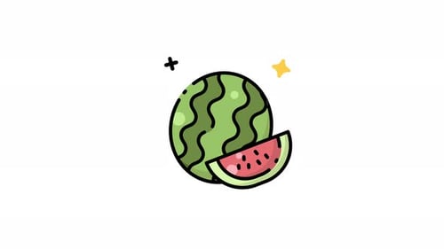 Animationsvideo mit ganzer Wassermelone und einem Stück Wassermelonensymbol