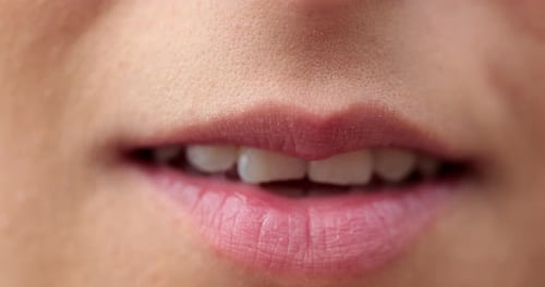 Macro close-up of girl lips and mouth