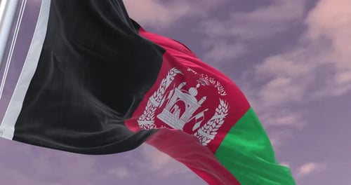 Realistic Waving Afghanistan Flag Against Cloudy Sky