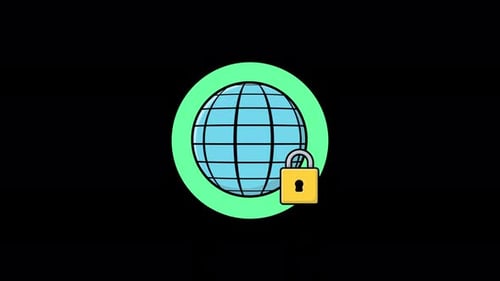 Internet Globe with Padlock. Private Network Concept Animation Video - Transparent