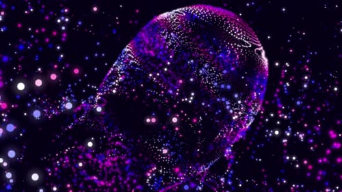 Ondas mágicas abstratas de energia azul roxa a partir de partículas brilhantes e fundo futurista de alta tecnologia