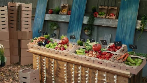 Empty Fresh Food Farmers Market Stand with Organic Products