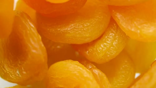 Super close up of Turkish apricot rotating. Flat plane. Top view