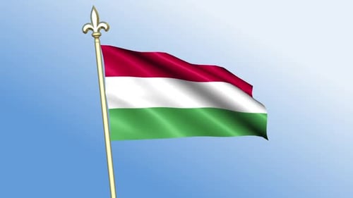 Hungary Flag Waving Loop with Golden Pole