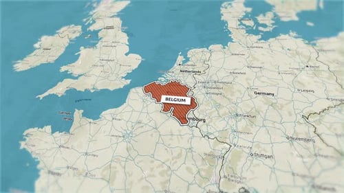 Animated Map Zoom on Belgium with Country Name Reveal