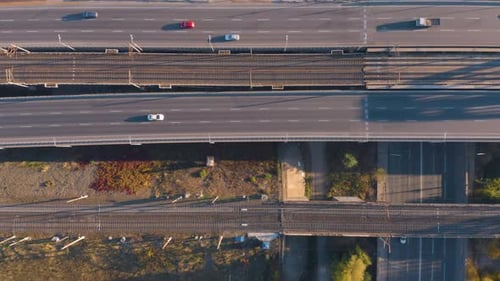Aerial View of City Bridge Road with Cars Traffic