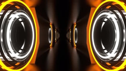 Orange And White Neon Strobe Rings In Tunnel Background Vj Loop In 4K