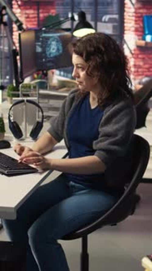 Vertical Video IT Expert Writing Code and Debugging on Artificial Intelligence Neural Networks
