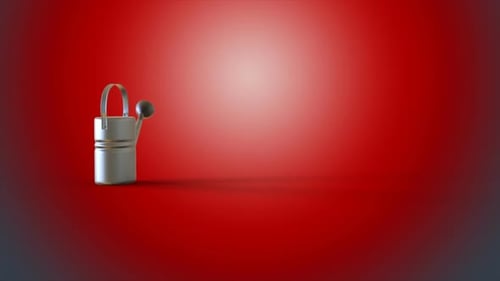 Animated 3D Watering Can Rotating On Red Background