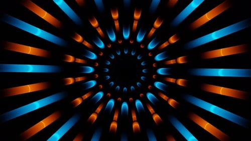 Orange and Blue Neon Neon Lines in Circle Tunnel Vj Loop Animation