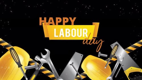 Happy Labour Day Animation with Construction Tools Frame