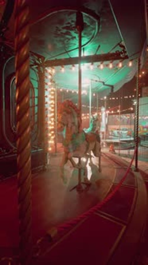 Close Up of A Merry Go Round Horse in Abandoned Carousel