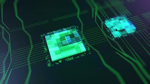 Digital Microchip Technology Green Circuitry Board Advanced Processing Power Data Network System 3D