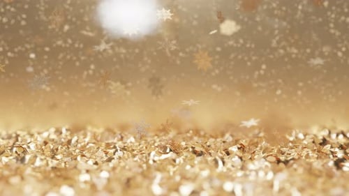 Elegant Golden Glitter and Falling Snowflakes Background