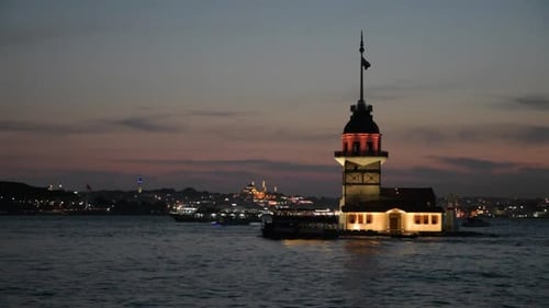 Night view of the Maiden's Tower in Istanbul, Turkey