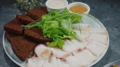 Delicious Food Platter with Bread and Meat
