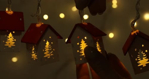 Christmas Tree Lights in House Shaped Holiday Decoration