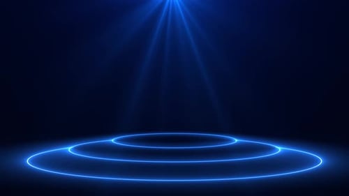 Futuristic Neon Blue Stage Spotlight and Circular Rings