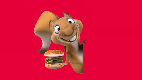 Fun 3D cartoon squirrel with a hamburger (with alpha channel included)