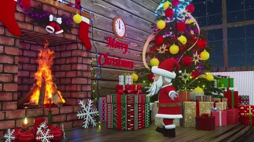 Animated Dancing Santa Claus in Festive Christmas Scene