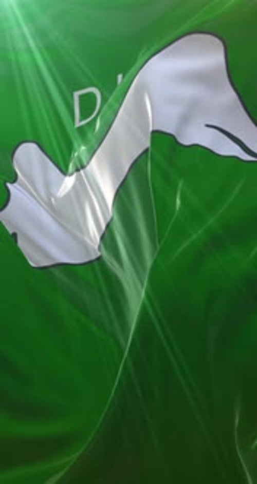 Dynamic Green Waving Flag Background with Abstract Shapes