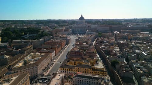 Aerial Boom Shot Above St. Peter's Square in Vatican City. Basilica Major