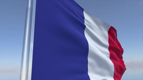 Realistic French Flag Waving with Blue Sky Background