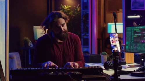 Musician Plays Keyboard Recording Himself