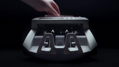 Money counting equipment for paper money calculation. mechanism for bank financial operations.