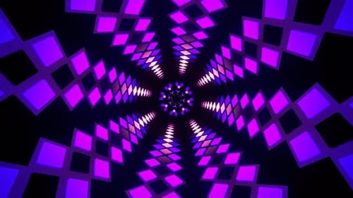 Bewegungstunnel-Hintergrund in Neon-Rhomboiden in Violett und Rosa VJ Loop In 4K