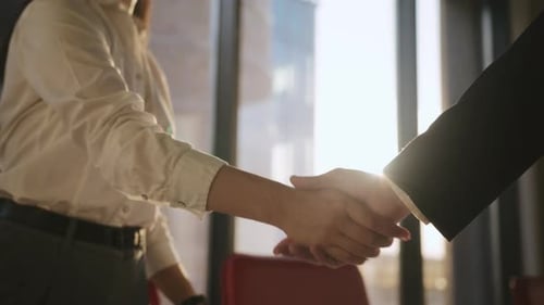 Business Handshake in a Bright Modern Office