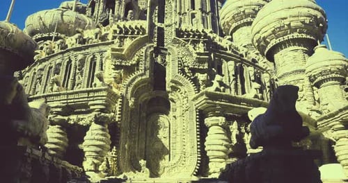 Intricate Stone Carvings at a Historical Temple in Tranquil Daylight