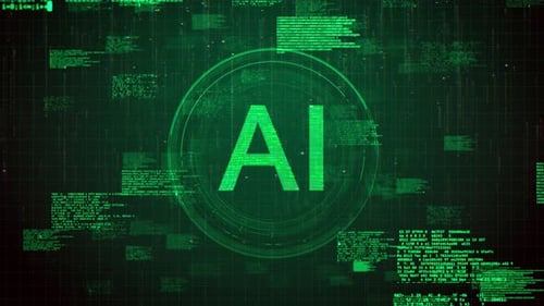 Futuristic AI Icon Over Green Hacking Glitch Animation Background