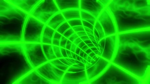 Green Color Animation Loop with Glowing Lights Interdimensional Tunnel Background 3d