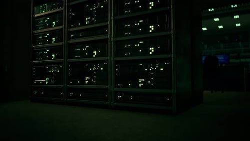 Data Center with Multiple Rows of Fully Operational Server Racks