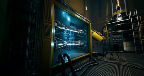 Futuristic Sci-Fi Reactor Core with Pulsing Blue Energy