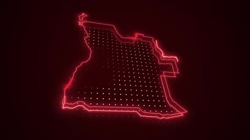 3D Neon Red Angola Map Borders Outline Loop Background