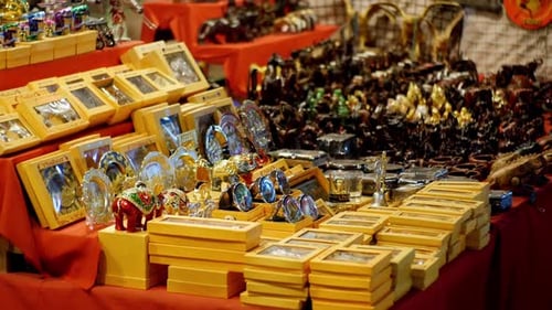 Counter with Thai Souvenirs in the Night Market of Jomtien Thailand Pattaya