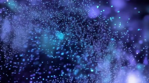 Abstrakter Bokeh-Flow mit schimmernden blauen und violetten Partikeln