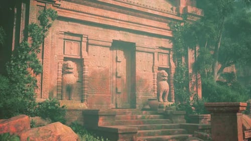 Ancient Cambodian Temple With Statues