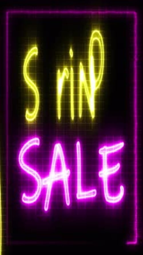Spring Sales Vertical Neon Sign Text Overlay Pink and Yellow with Alpha Channel